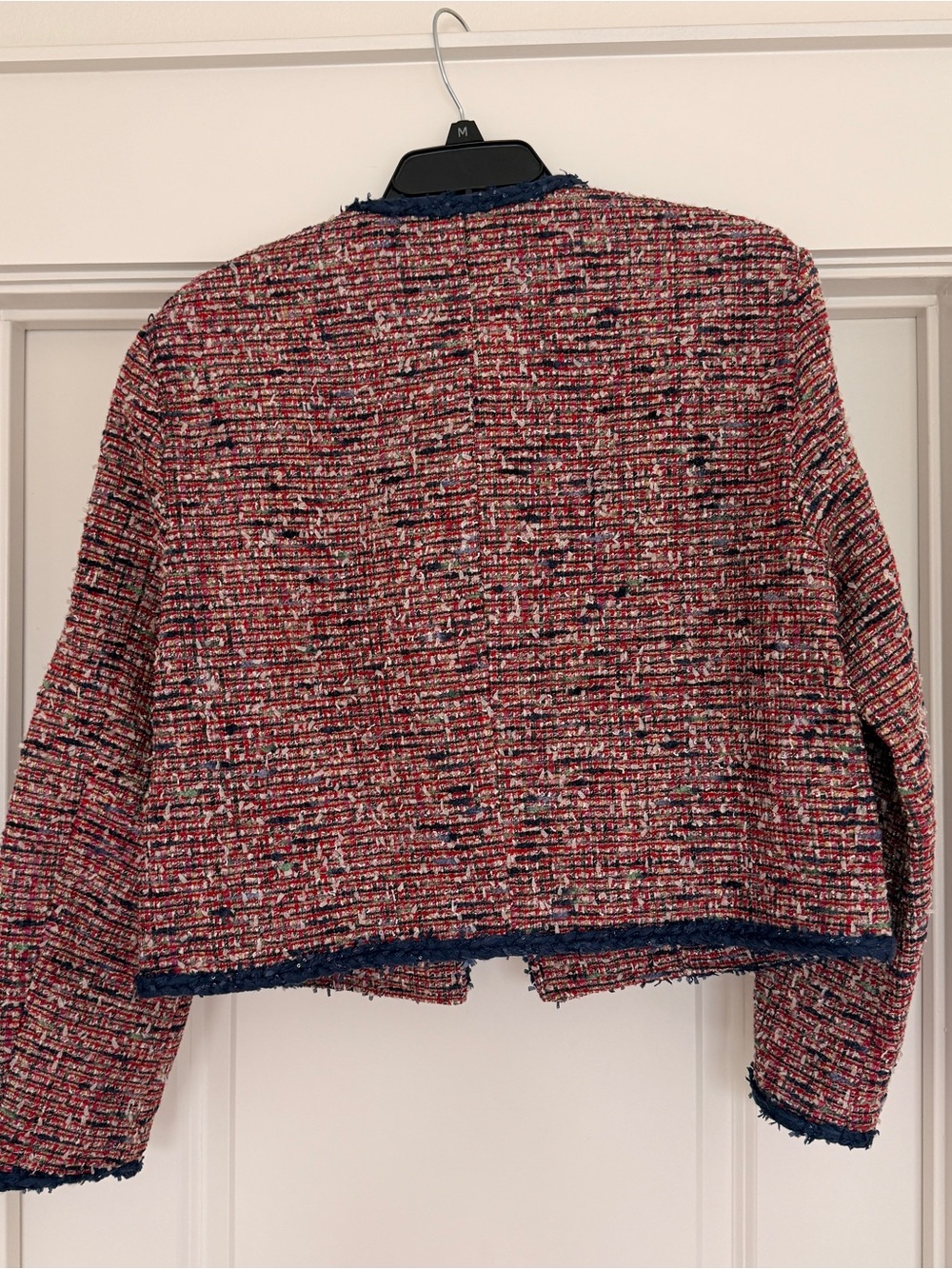 Aqua Multi-Pink Tweed Crop Jacket with Navy Trim - Picture 5 of 5